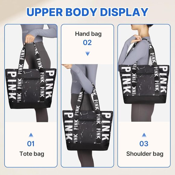 Travel Tote Bag for Women Large Waterproof Beach Bag for Daily Use Durable Nylon - Picture 8 of 8